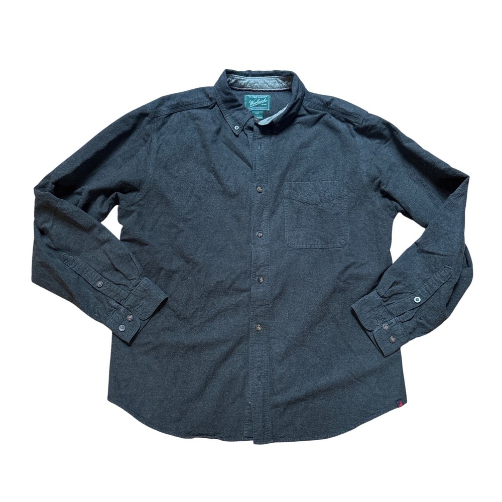 Woolrich Flannel Shirt Mens Large Charcoal Grey Button Down SIZE L